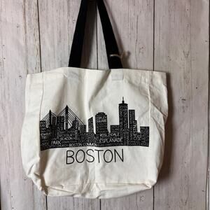 Travel In Style Reusable Boston Theme Black Strap Canvas Tote Bag NWT